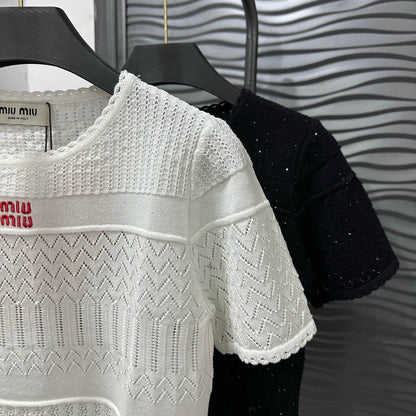 Fashionable Slightly Sheer Knitted Short Sleeve
