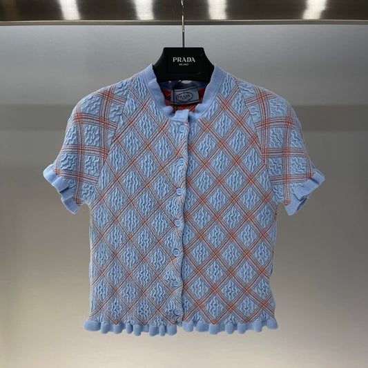 Diamond Pattern Lace Knitted Short Sleeve