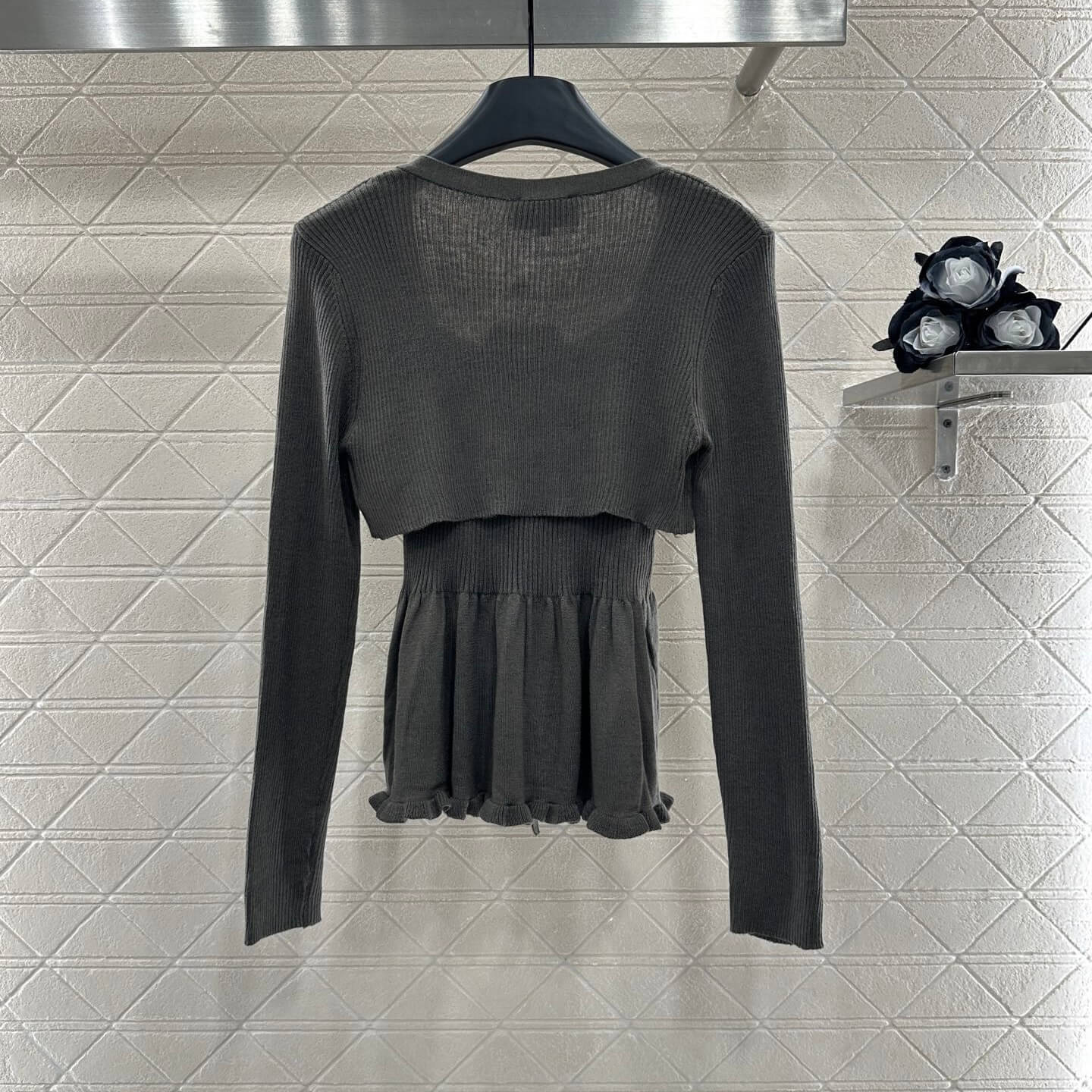 Ruffled Knit Cami and Cardigan Set