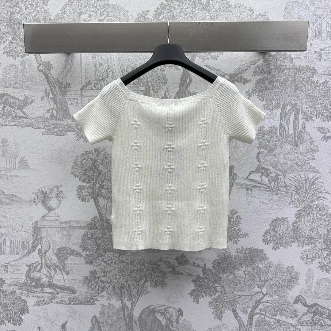 3D Crochet Camellia Knit Short Sleeve