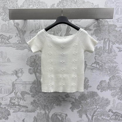 3D Crochet Camellia Knit Short Sleeve