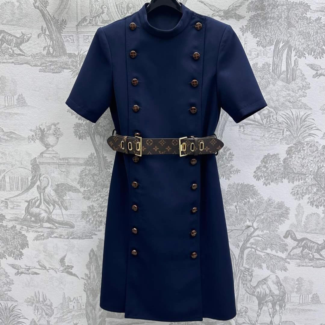 LOU Double-Buckle Belted Dress