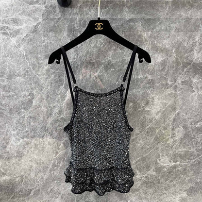 Trendy & Sexy Lace Trim Sequin Camisole