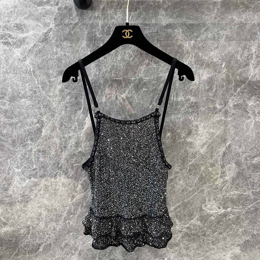 Trendy & Sexy Lace Trim Sequin Camisole