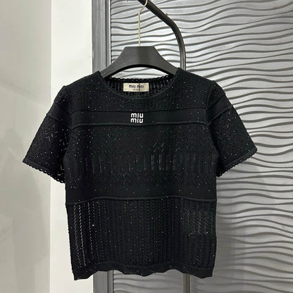 Fashionable Slightly Sheer Knitted Short Sleeve