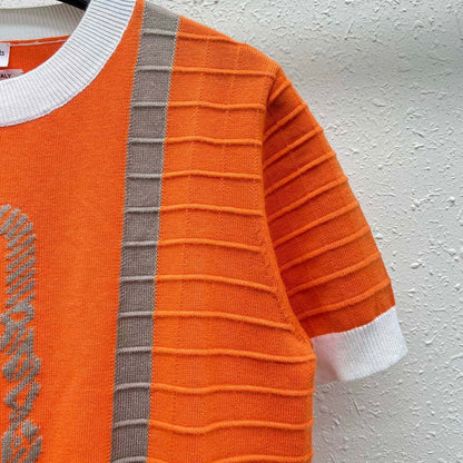 Classic Rope Pattern Embroidered Knit Short Sleeve