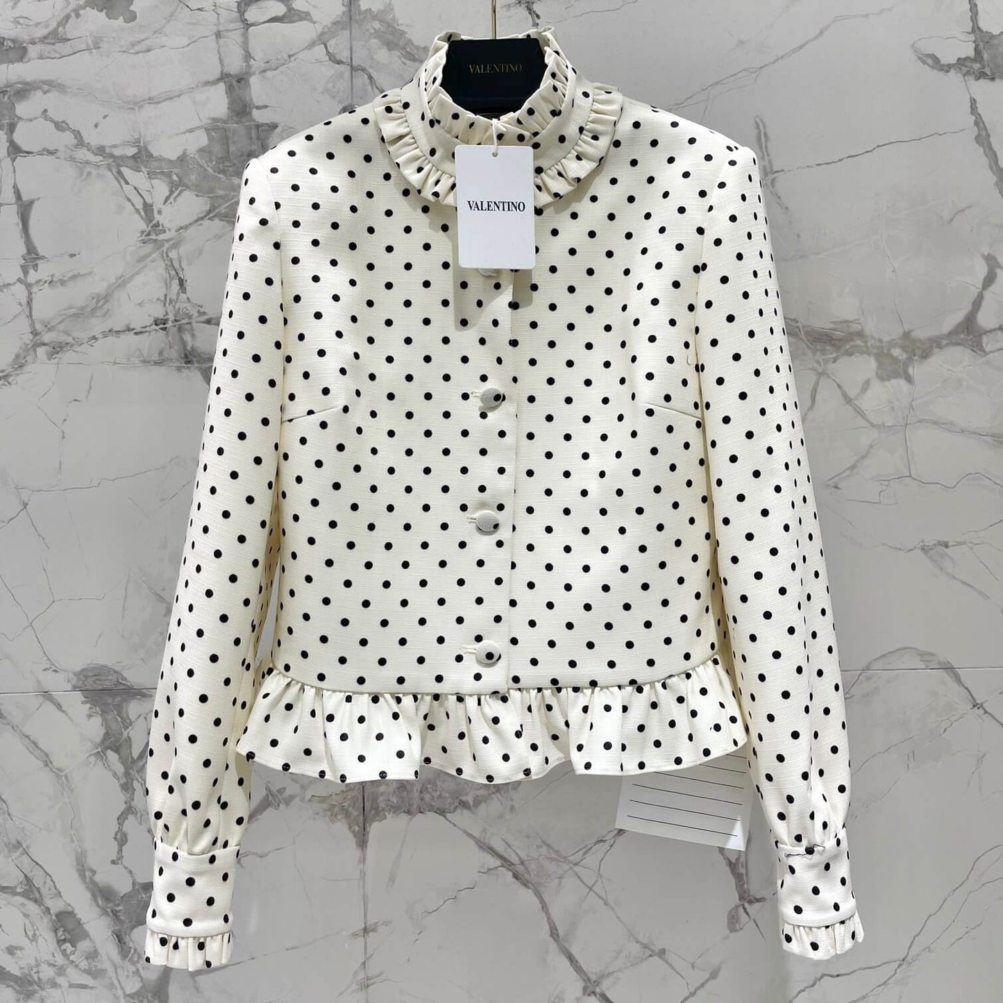 Ruffle Button Polka Dot Crop Jacket