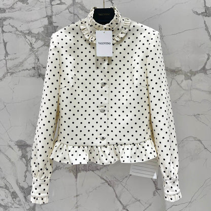 Ruffle Button Polka Dot Crop Jacket