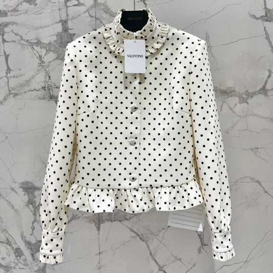 Ruffle Button Polka Dot Crop Jacket