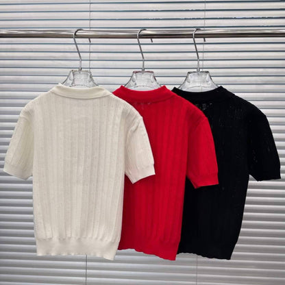 Letter Patch Lapel Short Sleeves