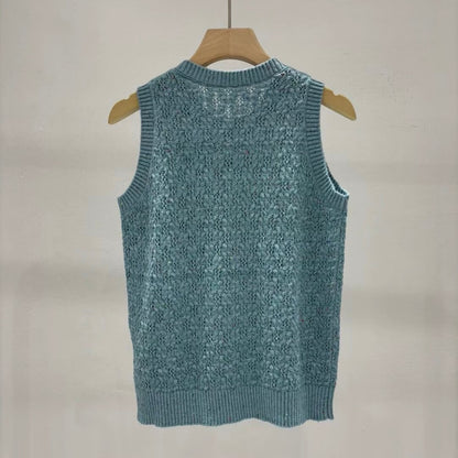Minimalist Crewneck Lace-Knit Sleeveless Top