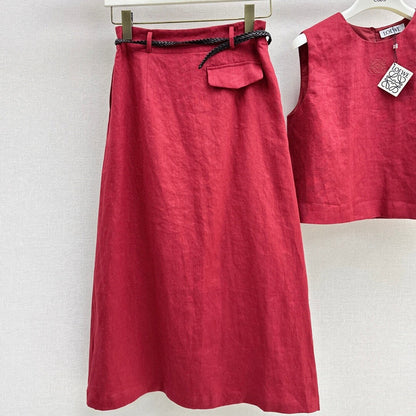 Belted Wrap Skirt Set with Blouson Top