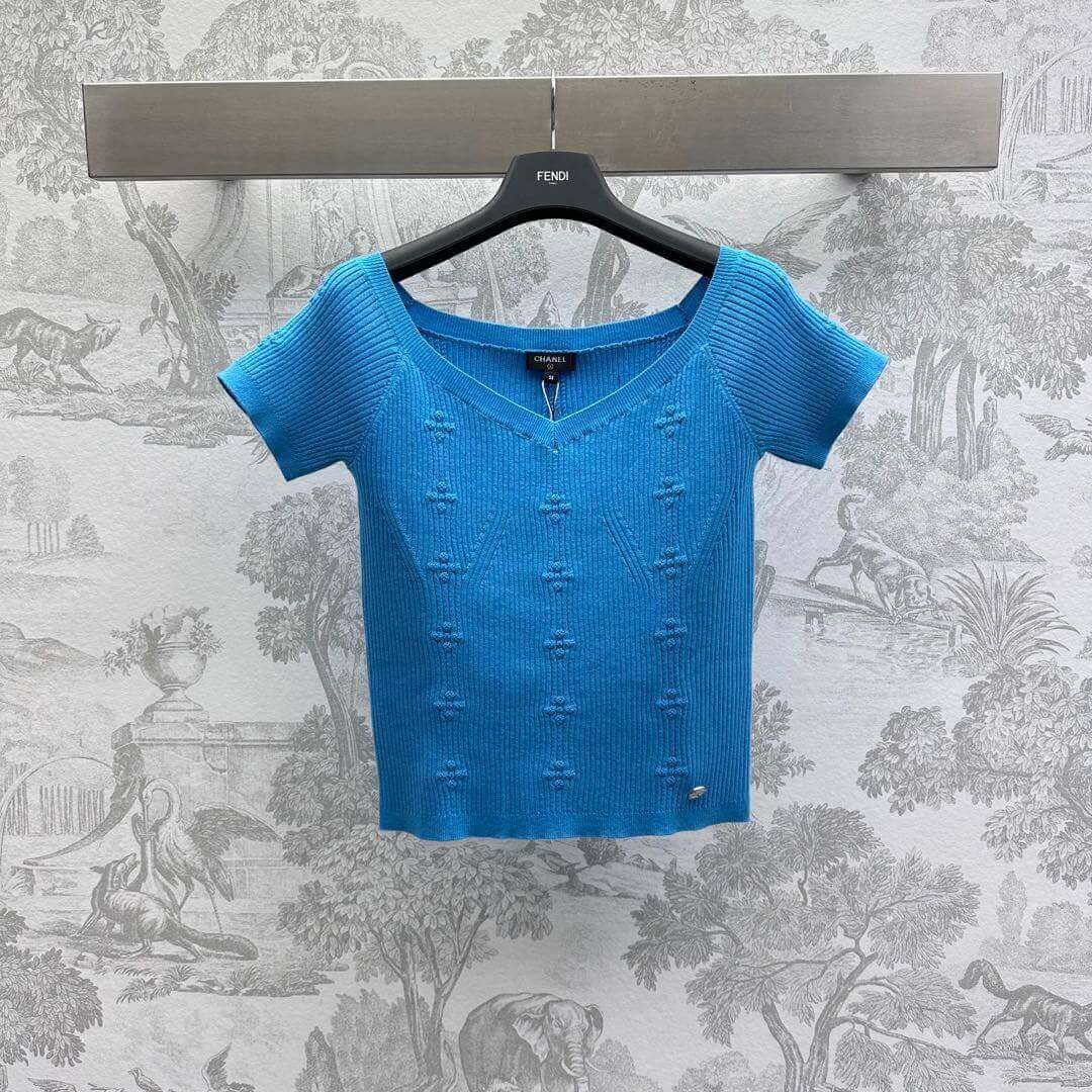 3D Crochet Camellia Knit Short Sleeve