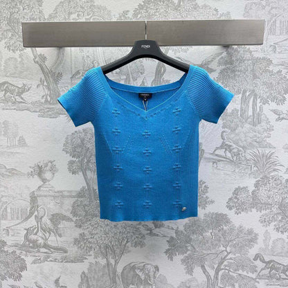 3D Crochet Camellia Knit Short Sleeve