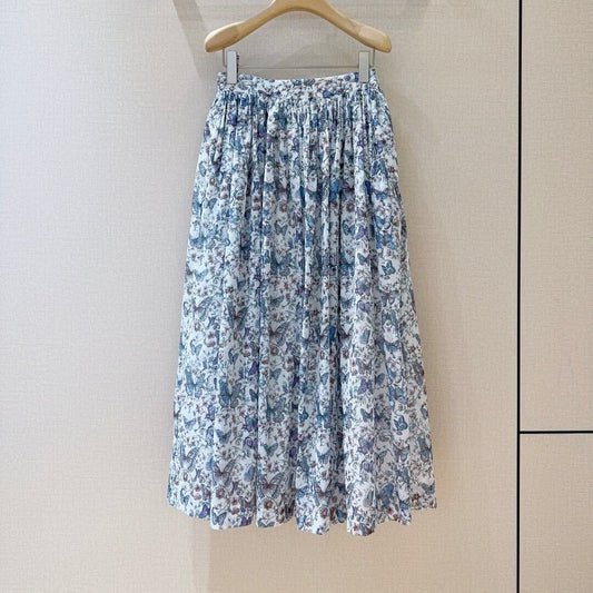 Classic Pleated Butterfly Print Skirt