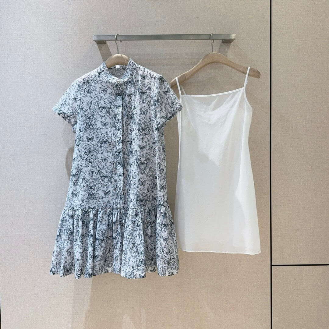 Pearl Button Butterfly Print Dress