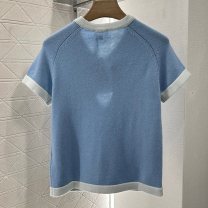 Camelia-Encrusted Cutout Knit Tee