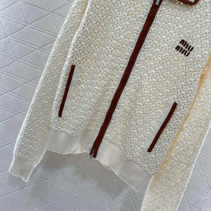 Minimalist Lapel Openwork Zip-Up Knit Jacket
