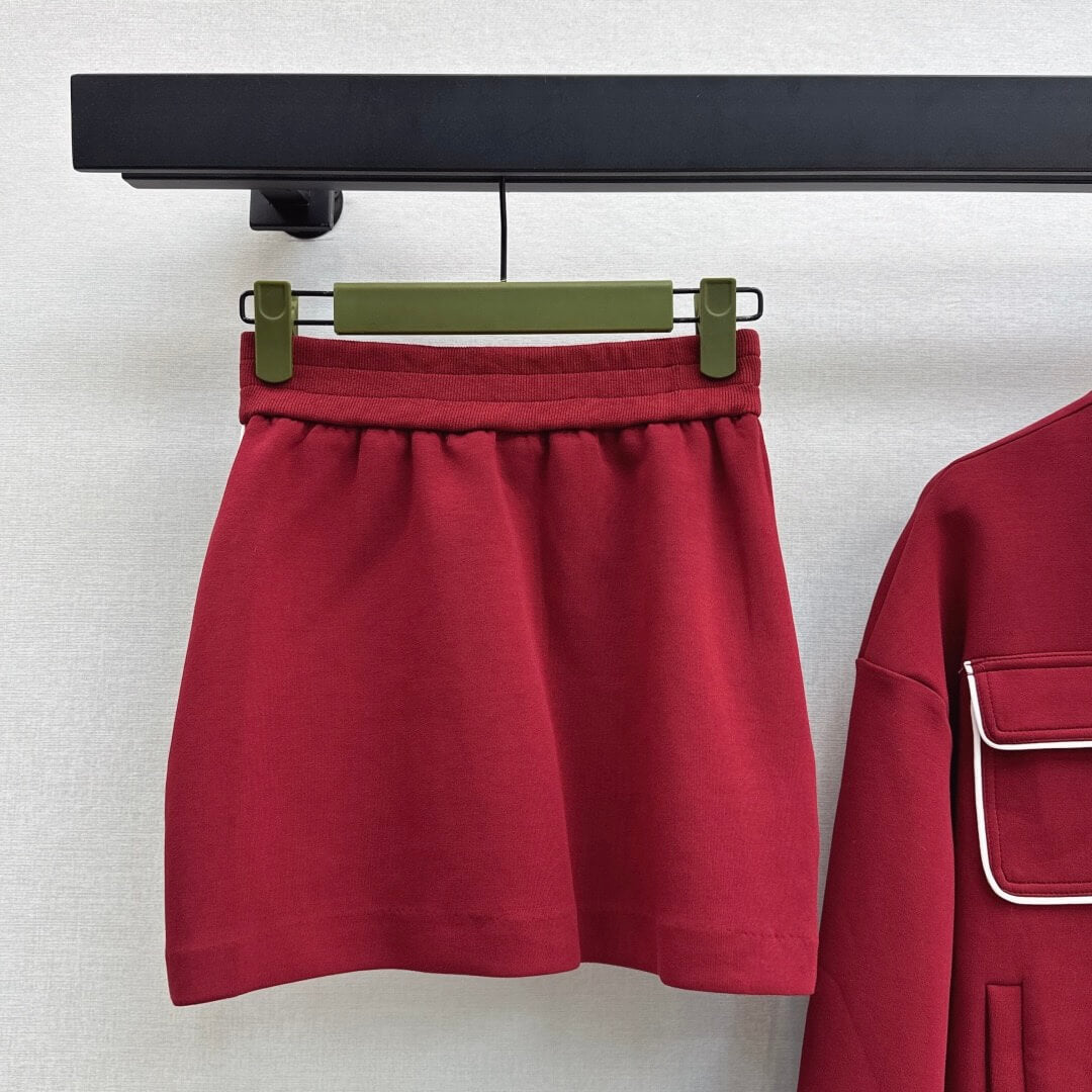 Angora Red Stand-Collar Hoodie & Skirt Set