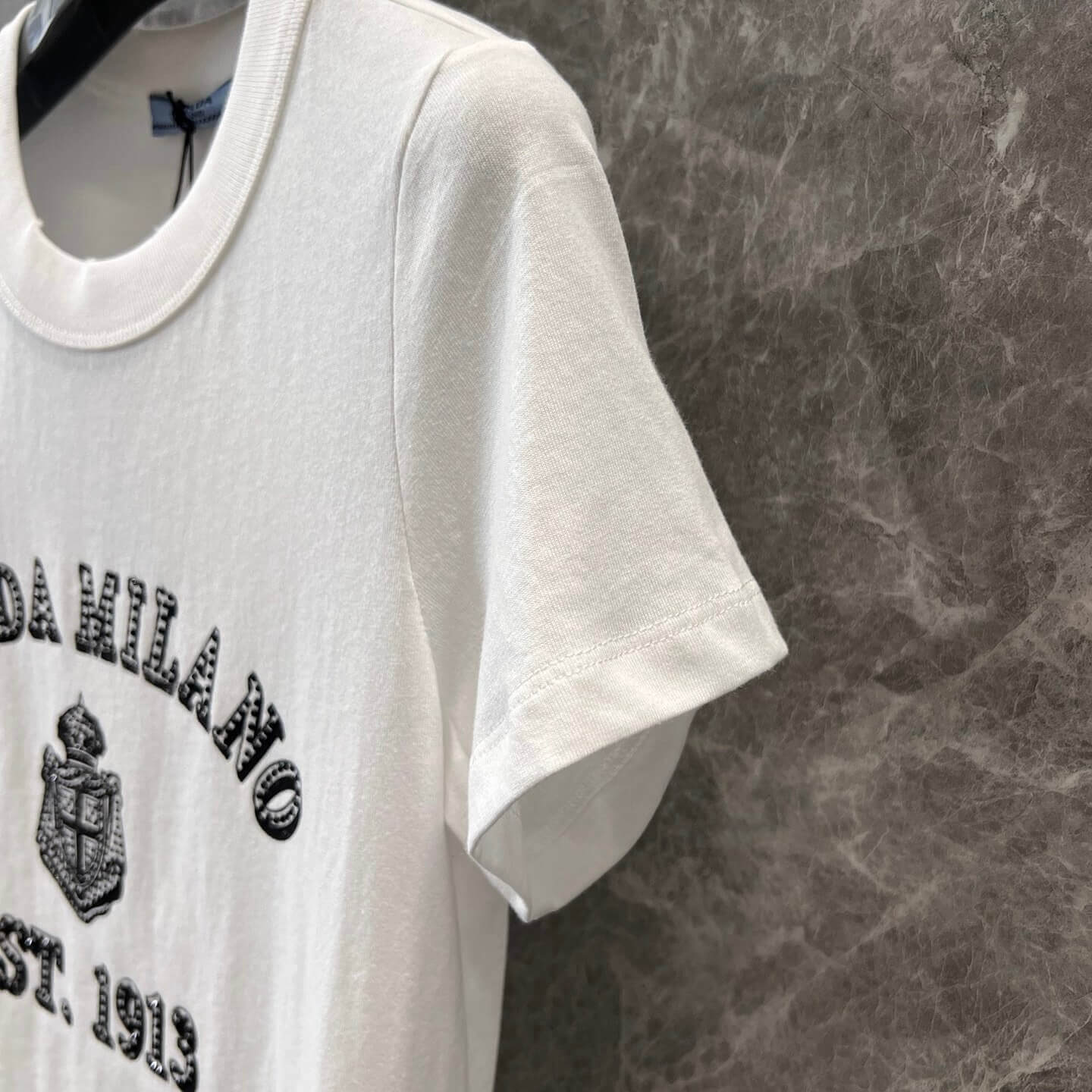 Diamond-Encrusted Letter Print Short Sleeve