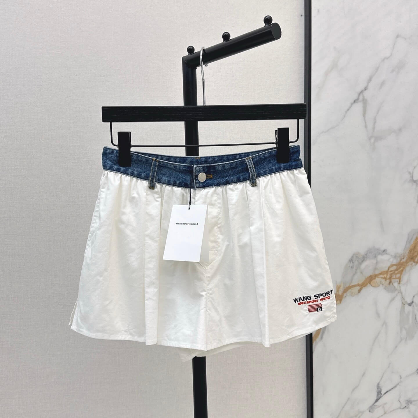 Denim Patchwork Wide-Leg Shorts