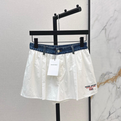 Denim Patchwork Wide-Leg Shorts