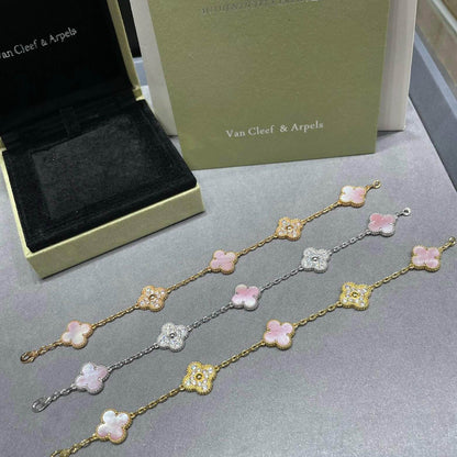 Pink Mother-of-Pearl Spaced Diamond Clover Bracelet