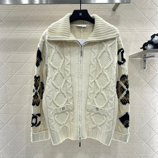 Classic Zipper Crochet Knit Coat