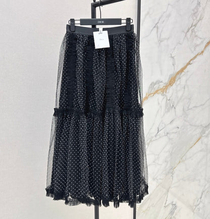 Elegant 3D Flocked Polka Dot Midi Skirt
