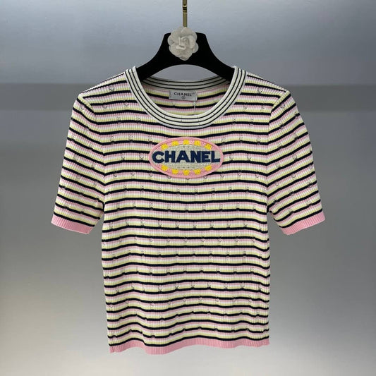 Letter Embroidered Colorful T-Shirt