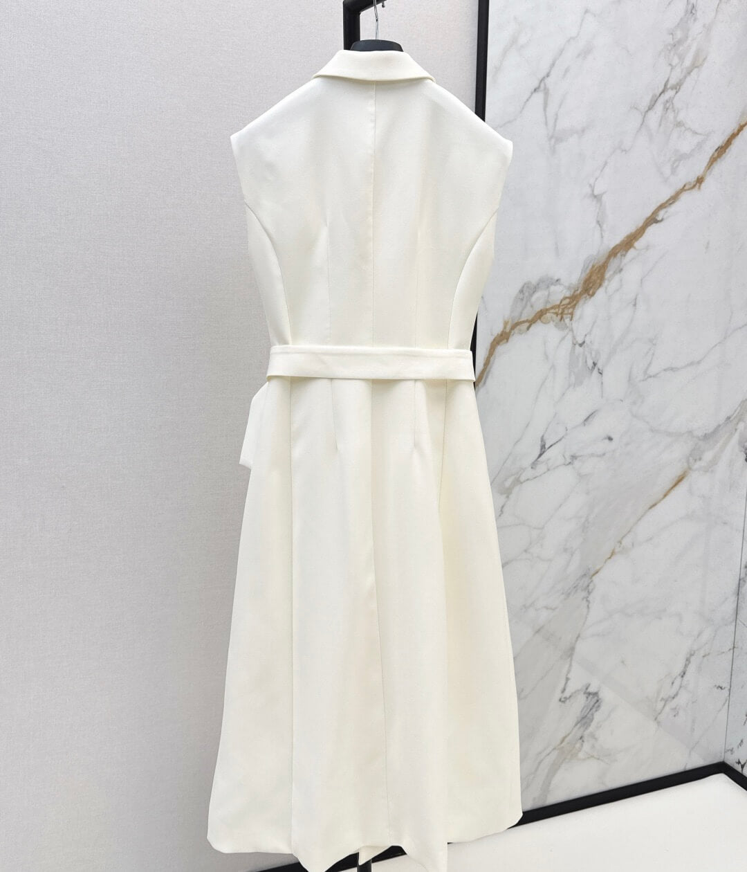 Angled-Button Wrap Dress with Belted Waist