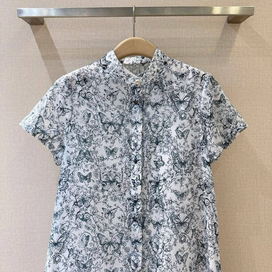 Pearl Button Butterfly Print Dress