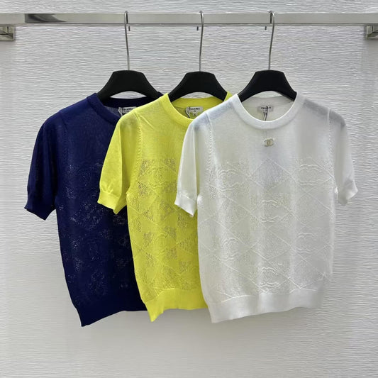 Versatile Diamond Pattern Round-Neck T-Shirt