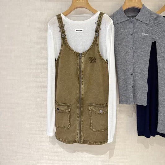 Washed Denim Vest Dress Set