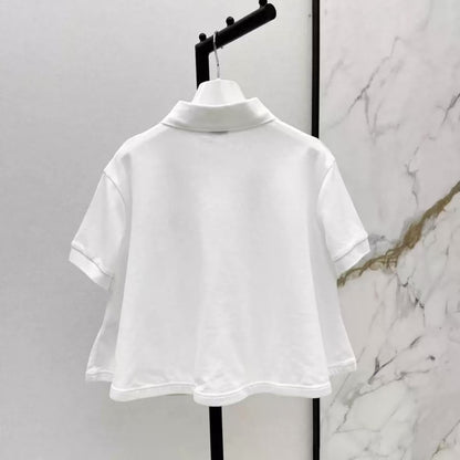 Pure White Collared Short - Sleeve Top