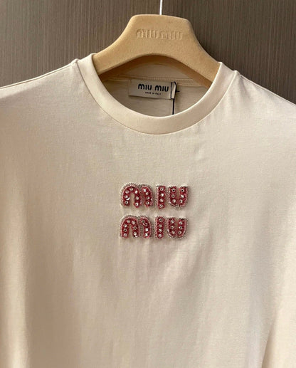 Trendy Diamond-Embellished Letter T-Shirt