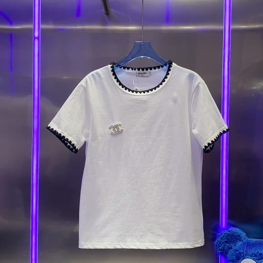 Fashionable Letter Metal-Embellished T-Shirt