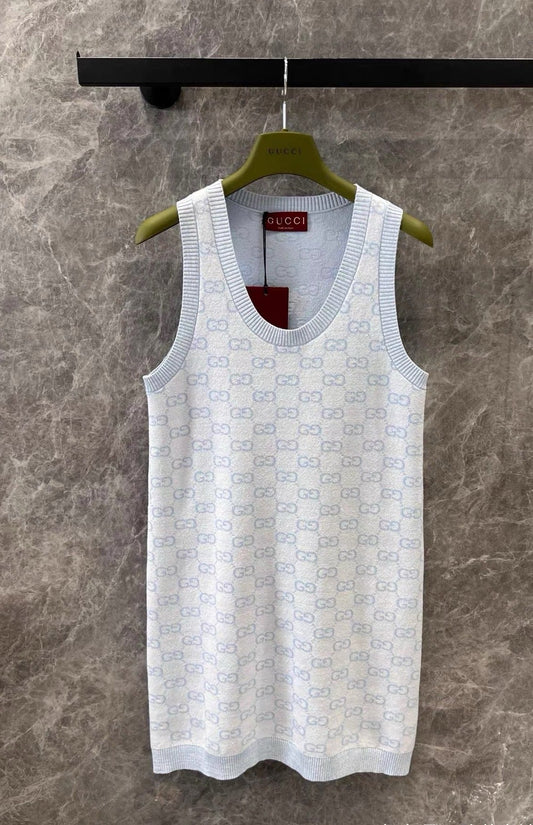 Classic Subtle-Texture All-Over Print Vest Dress