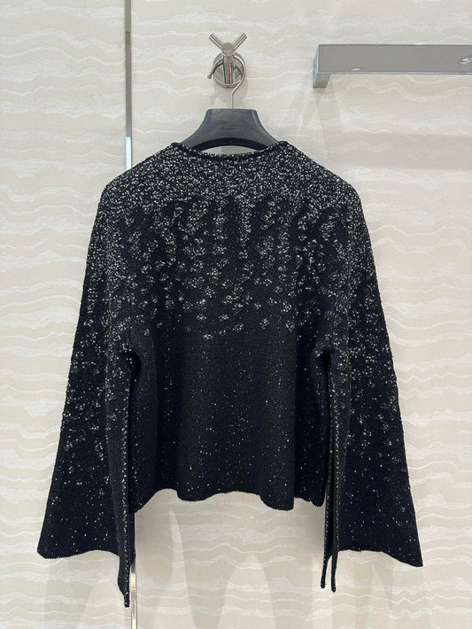 Shimmering Cropped Wide-Sleeve Tweed Jacket