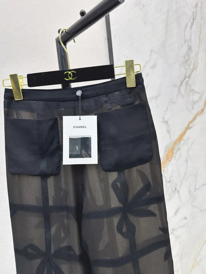 Silk Wide-Leg Pants with Bow Tie