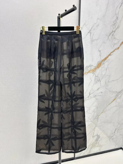 Silk Wide-Leg Pants with Bow Tie