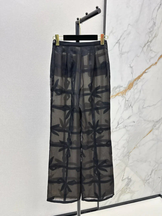 Silk Wide-Leg Pants with Bow Tie