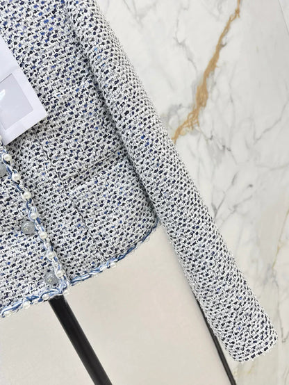 Pearl-Embellished Cropped Tweed Jacket