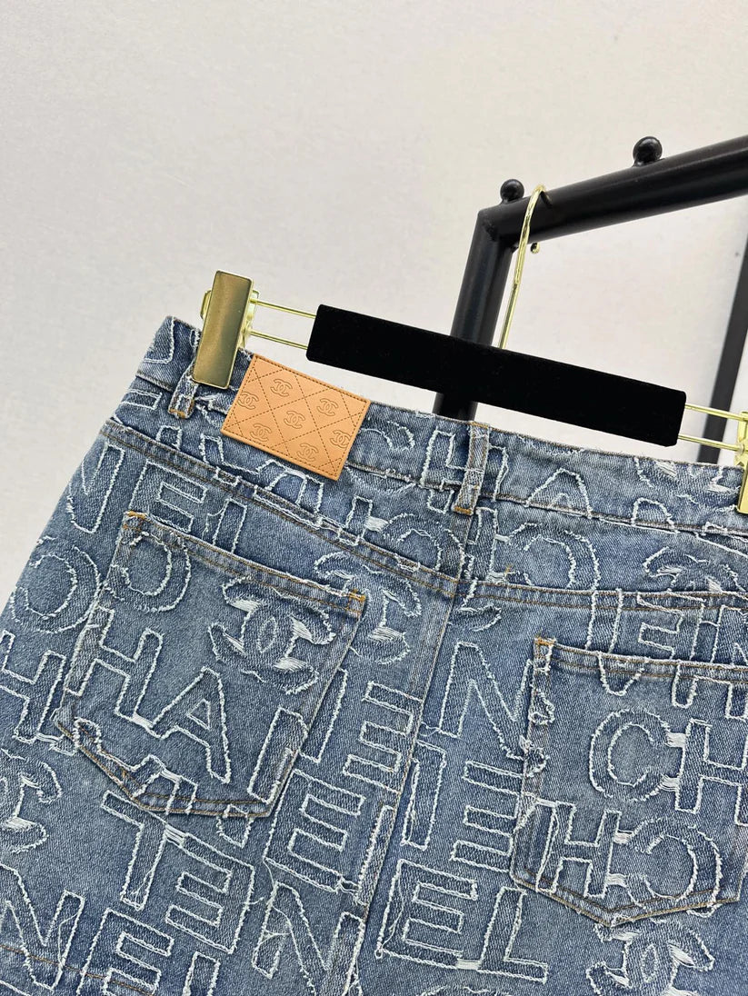 Chic Monogram A-Line Denim Skirt