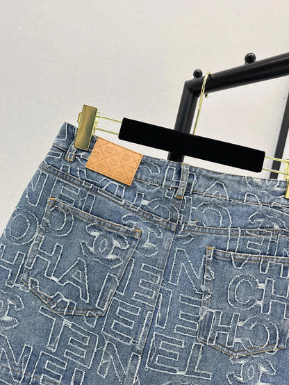 Chic Monogram A-Line Denim Skirt