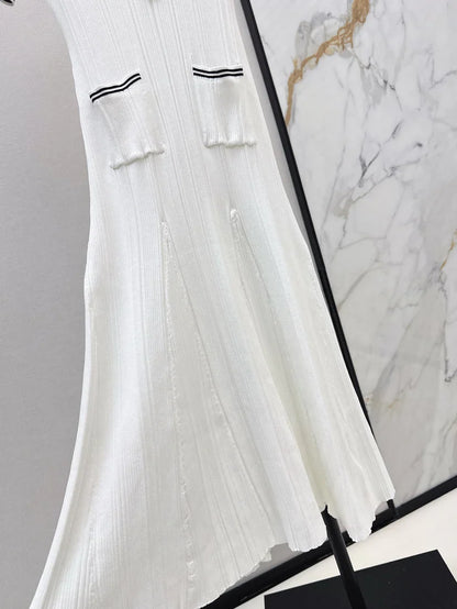 Chic Gold Button Ribbed Knit Dress