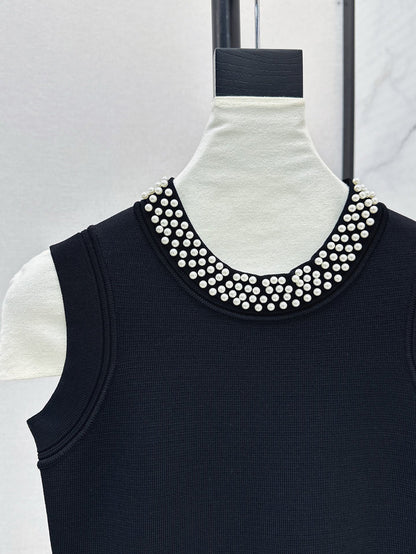 Pearl Neckline Black and White Contrast Dress