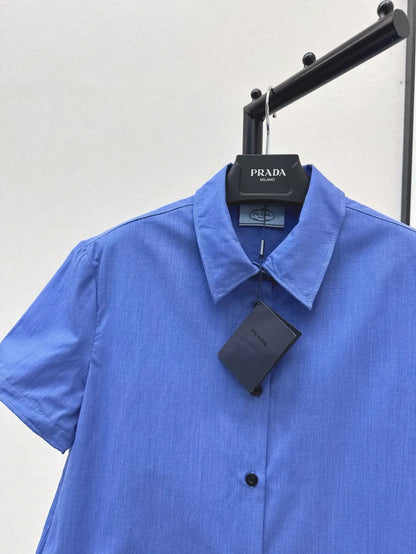 Trendy Blue Solid Color Polo Short Sleeve