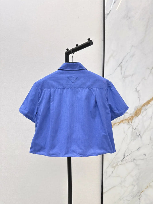 Trendy Blue Solid Color Polo Short Sleeve