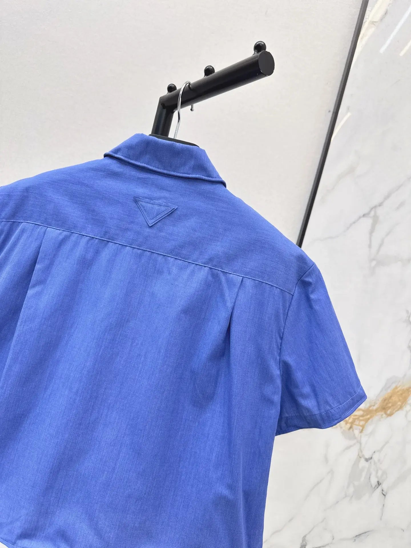 Trendy Blue Solid Color Polo Short Sleeve